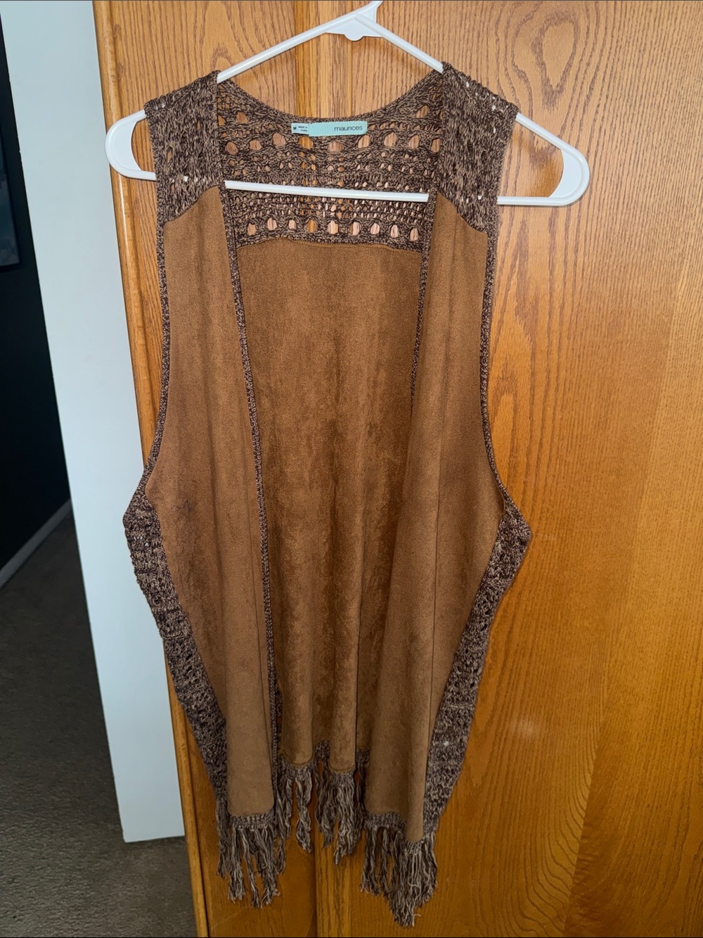 Maurices Brown Suede-Look Fringe Open Vest